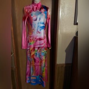 Colorful Abstract Long Sleeve Dress Size Large